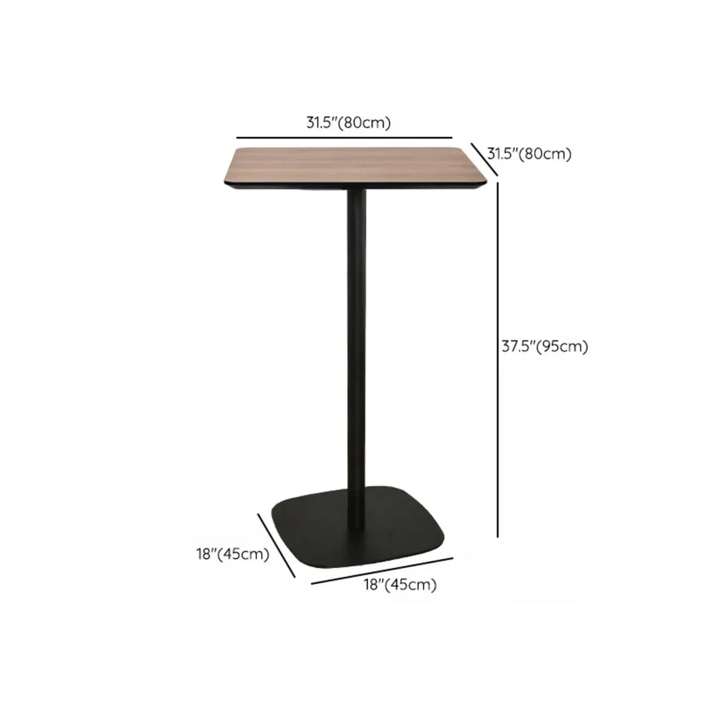 Elegant Wooden Pub Bar Table with Black Metal Base for Cafe
