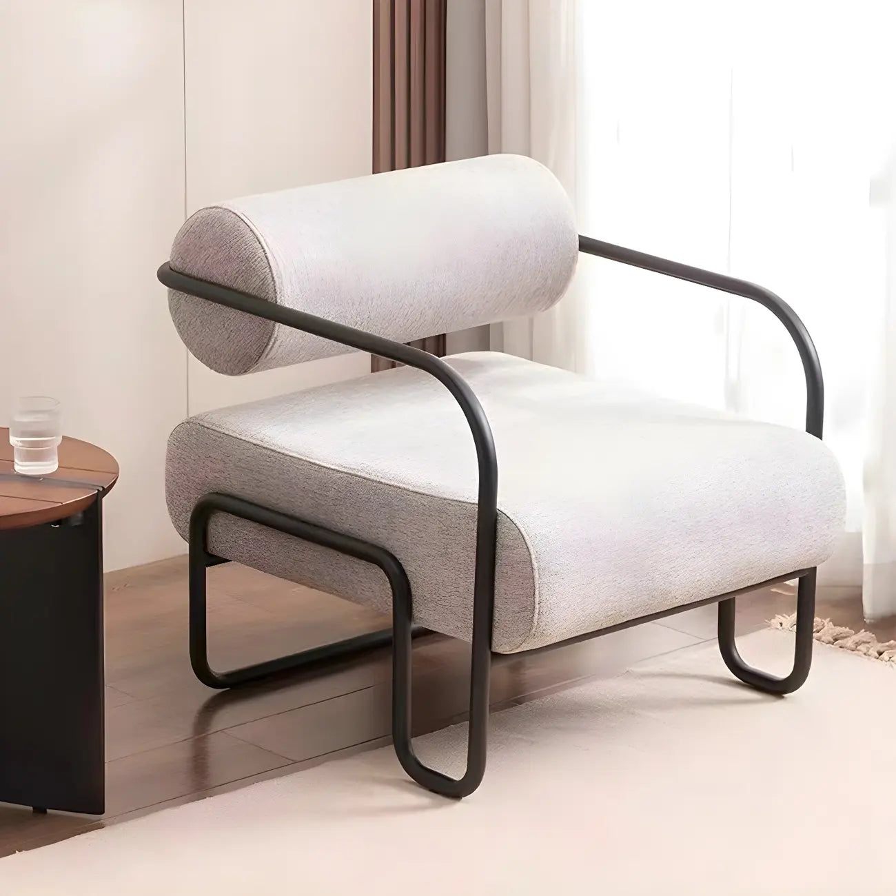 Industrial Leather/Velvet Accent Chair with Metal Frame