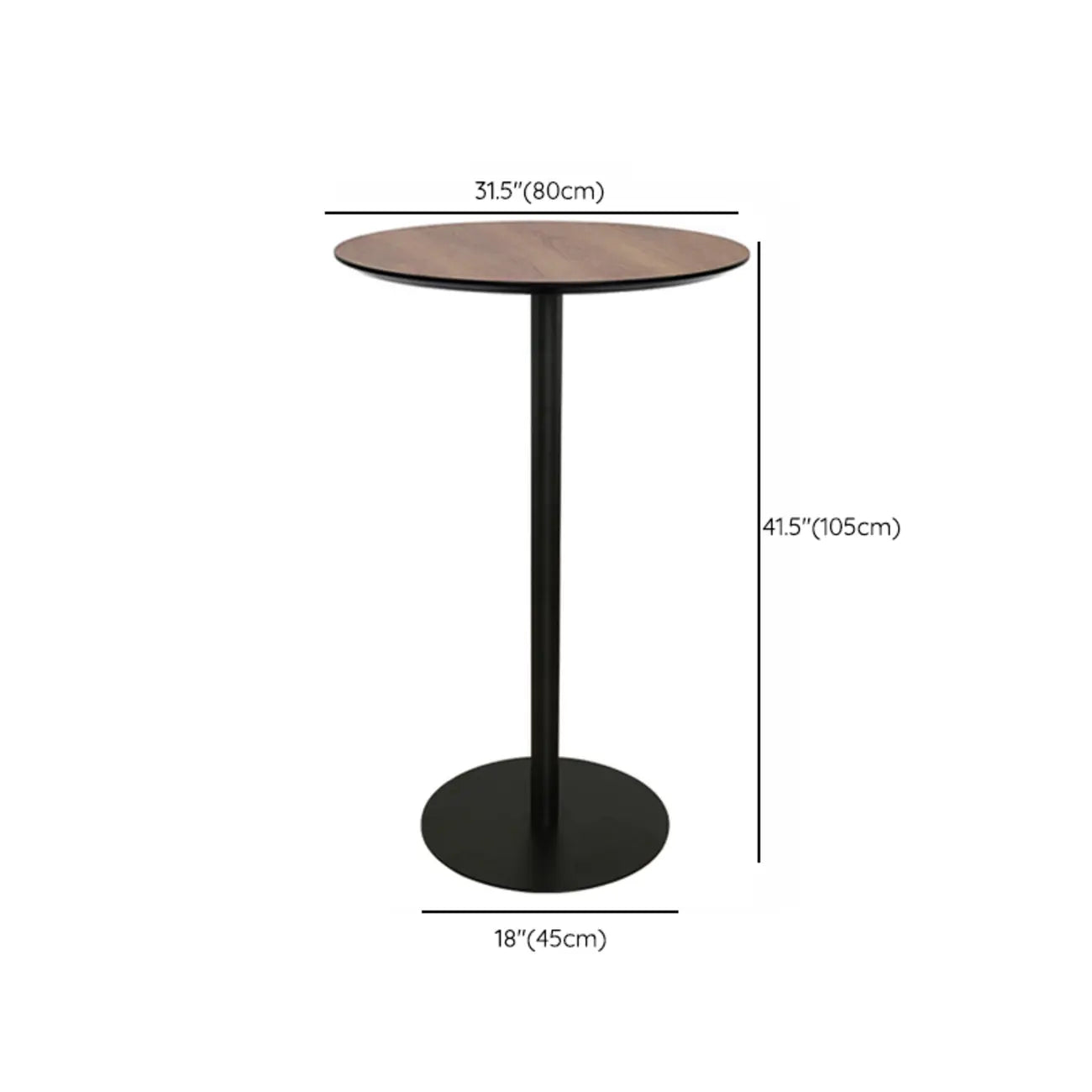 Elegant Wooden Pub Bar Table with Black Metal Base for Cafe