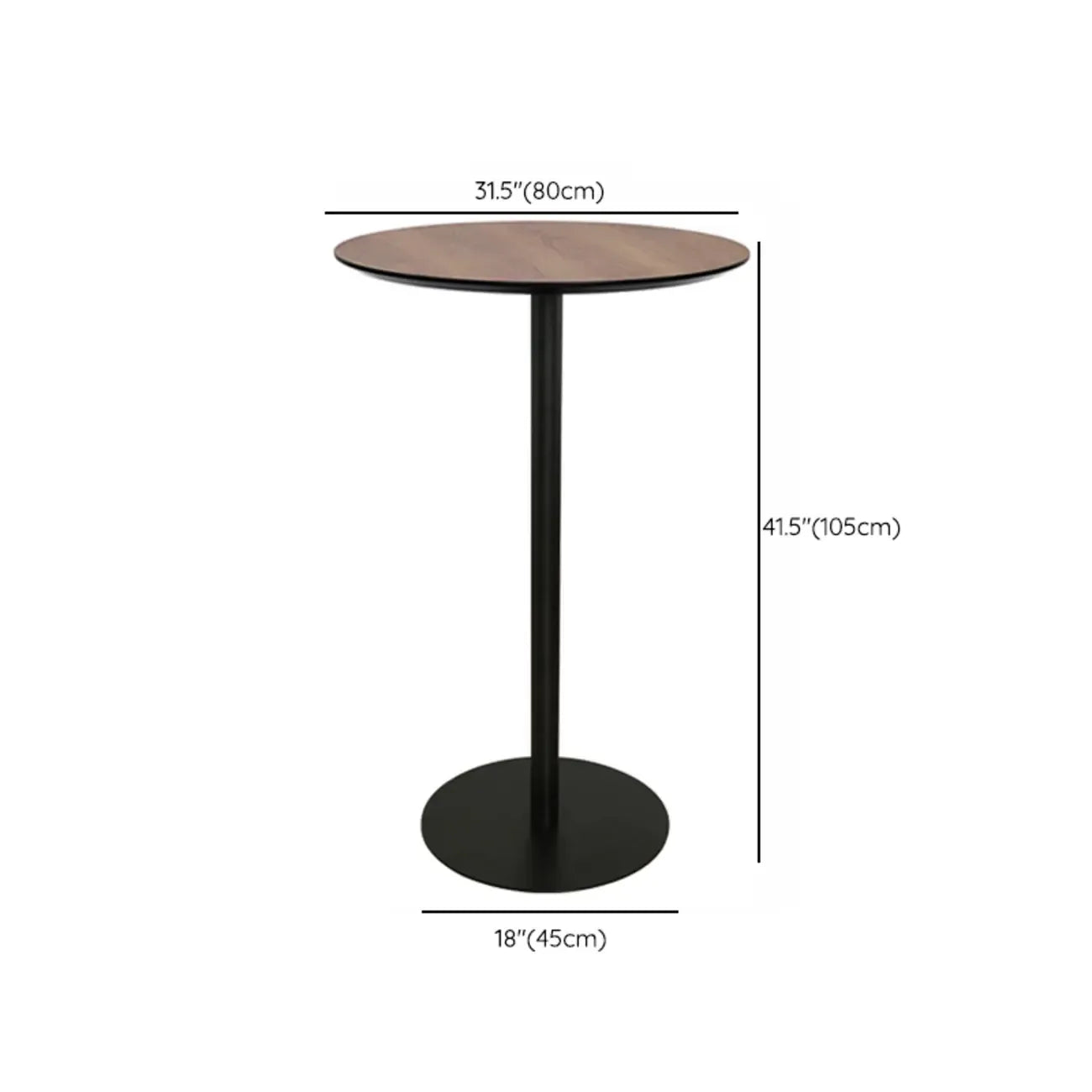 Elegant Wooden Pub Bar Table with Black Metal Base for Cafe