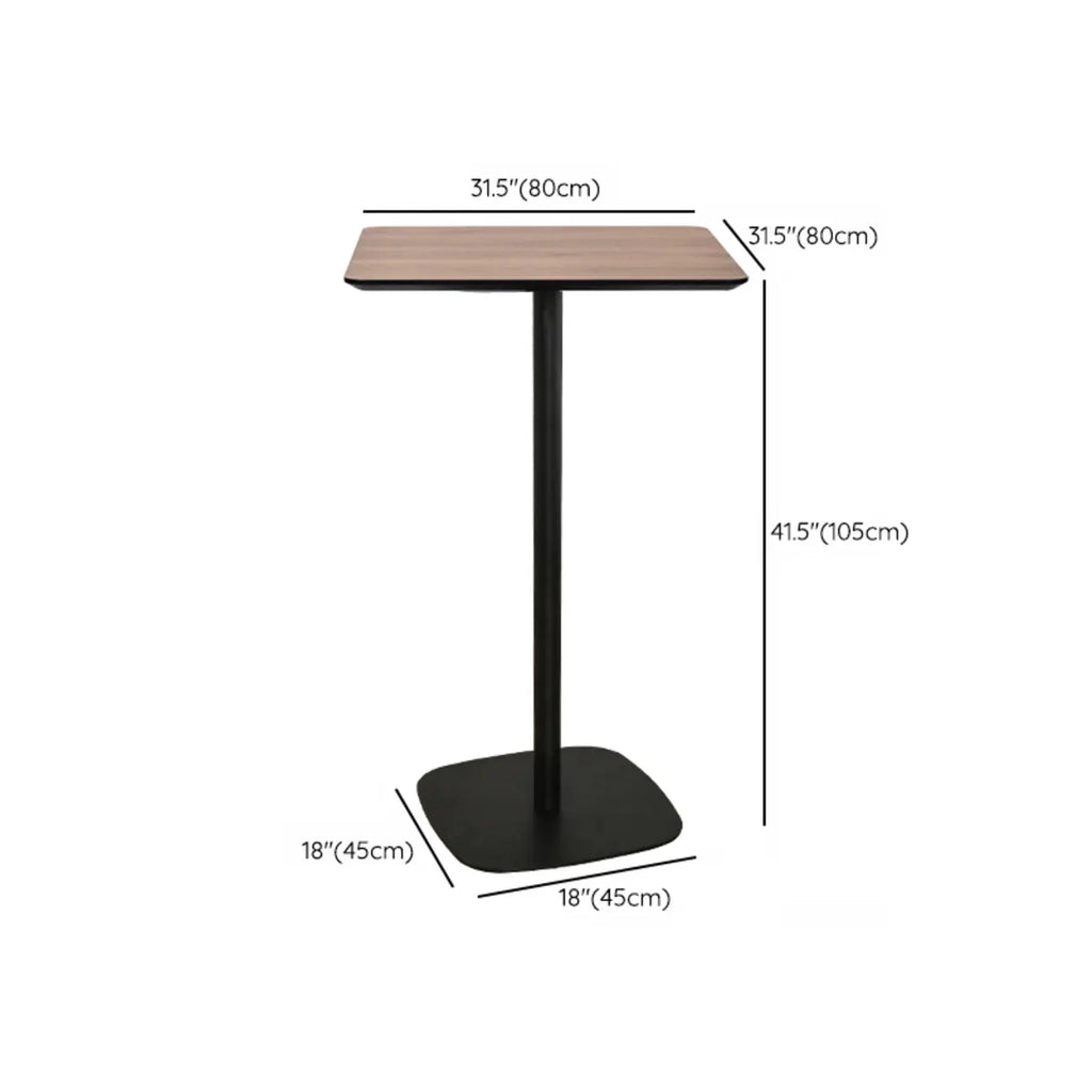 Elegant Wooden Pub Bar Table with Black Metal Base for Cafe