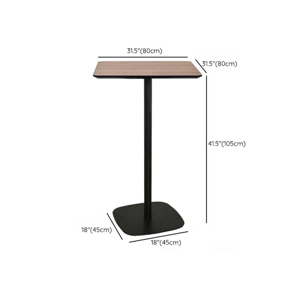 Elegant Wooden Pub Bar Table with Black Metal Base for Cafe