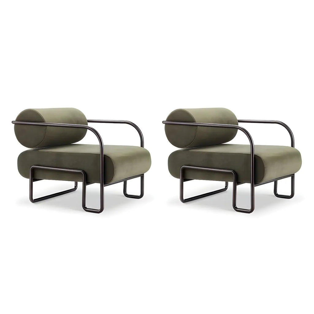 Industrial Leather/Velvet Accent Chair with Metal Frame