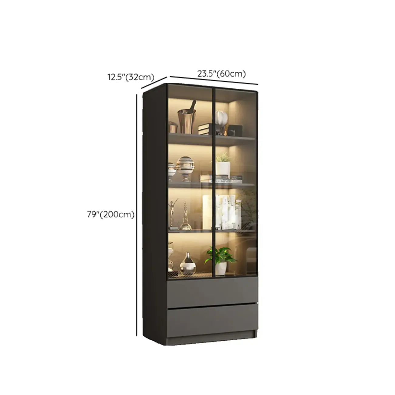 Black Wood Glass Door Storage Standard Display Cabinet