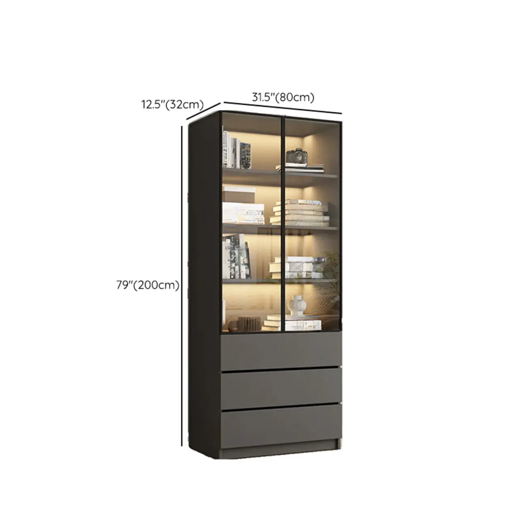 Black Wood Glass Door Storage Standard Display Cabinet
