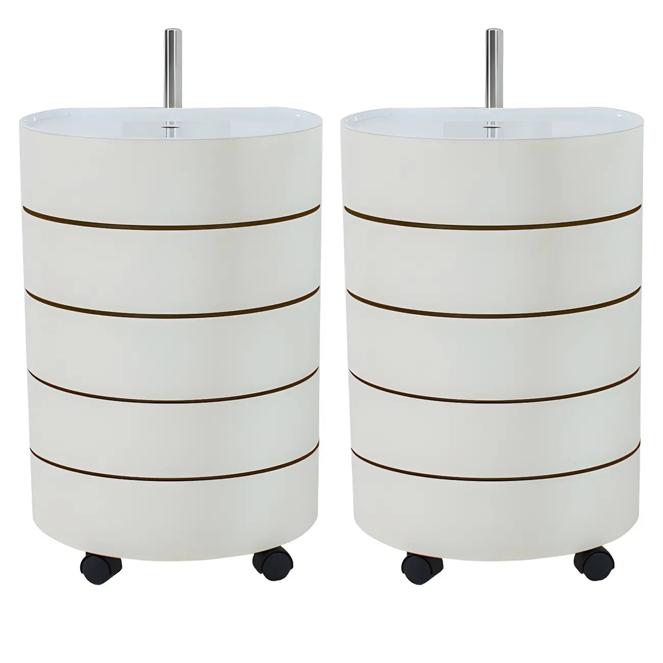 Simple Off White Rotating Bedside Table with Drawers Storage