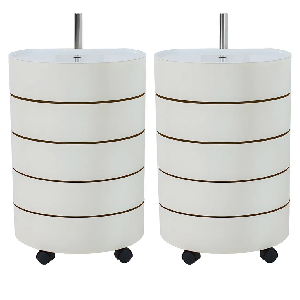Simple Off White Rotating Bedside Table with Drawers Storage