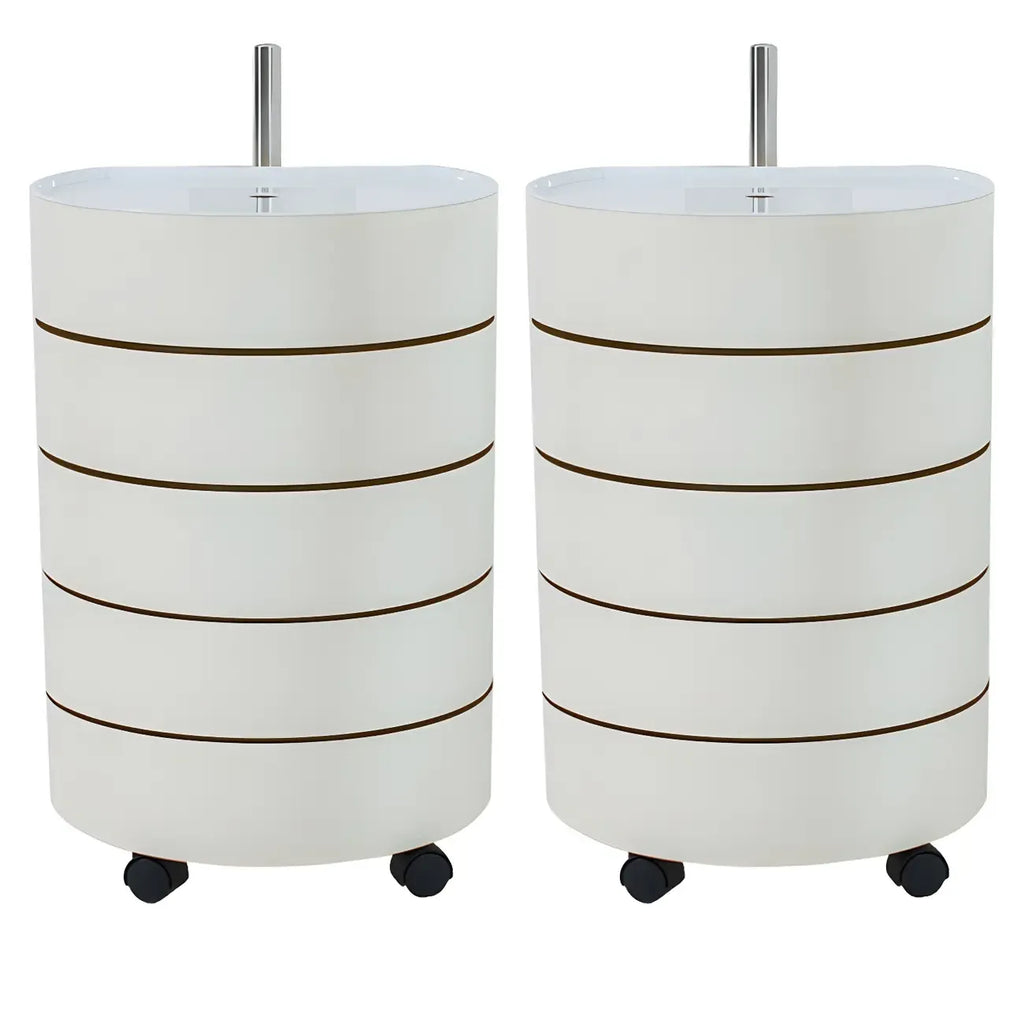 Simple Off White Rotating Bedside Table with Drawers Storage