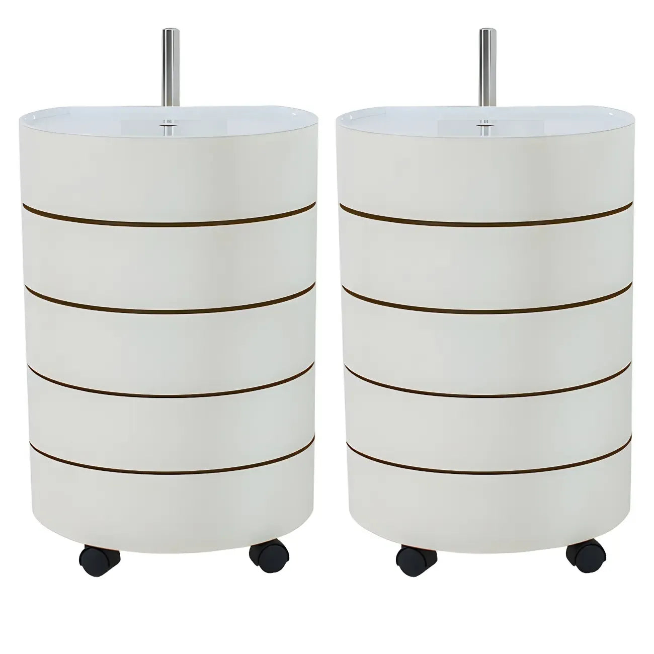 Simple Off White Rotating Bedside Table with Drawers Storage