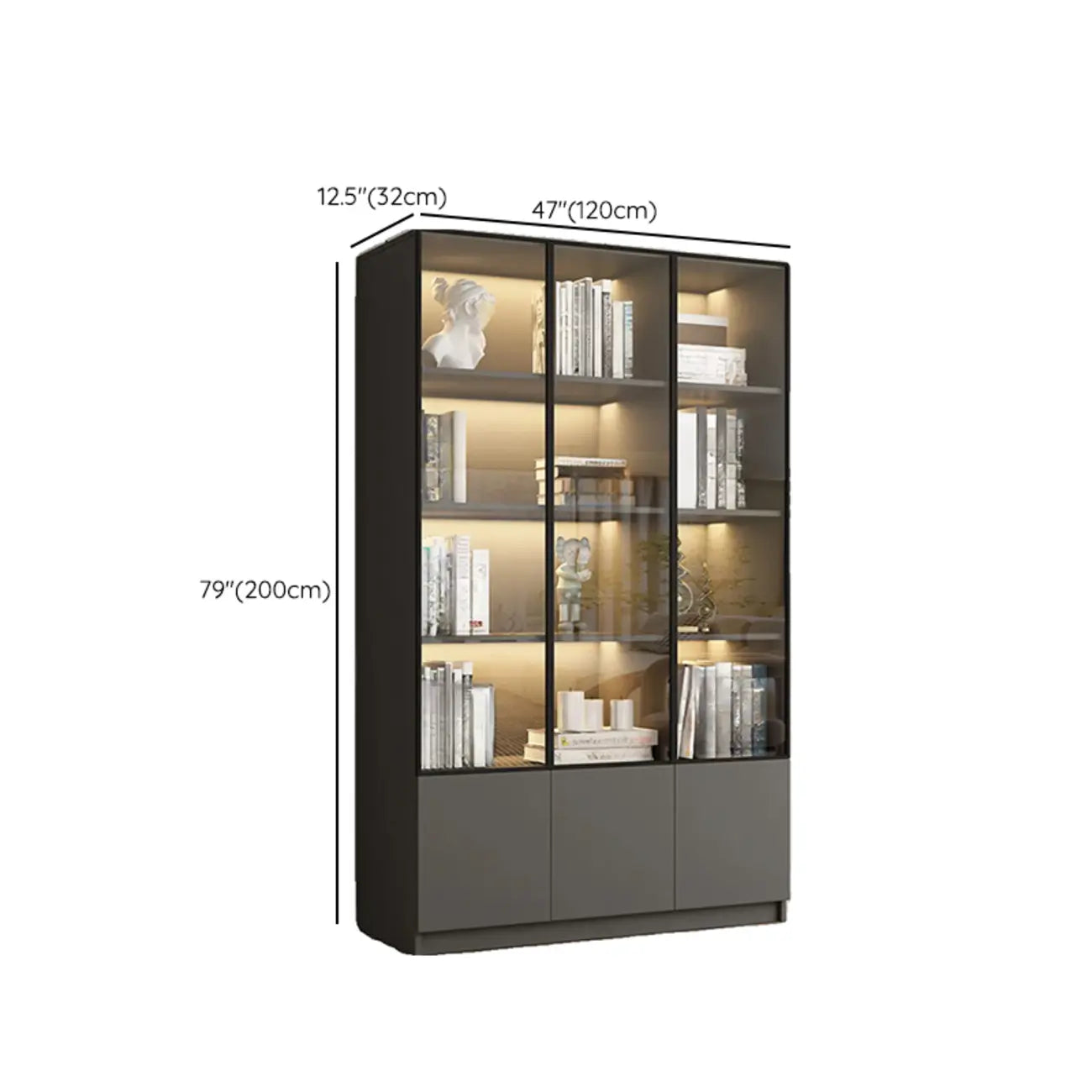 Black Wood Glass Door Storage Standard Display Cabinet