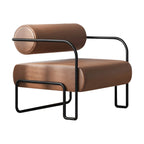 Industrial Leather/Velvet Accent Chair with Metal Frame