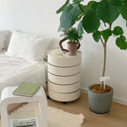 Simple Off White Rotating Bedside Table with Drawers Storage