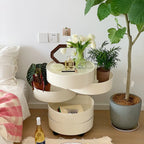 Simple Off White Rotating Bedside Table with Drawers Storage