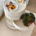 Simple Off White Rotating Bedside Table with Drawers Storage