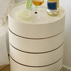 Simple Off White Rotating Bedside Table with Drawers Storage