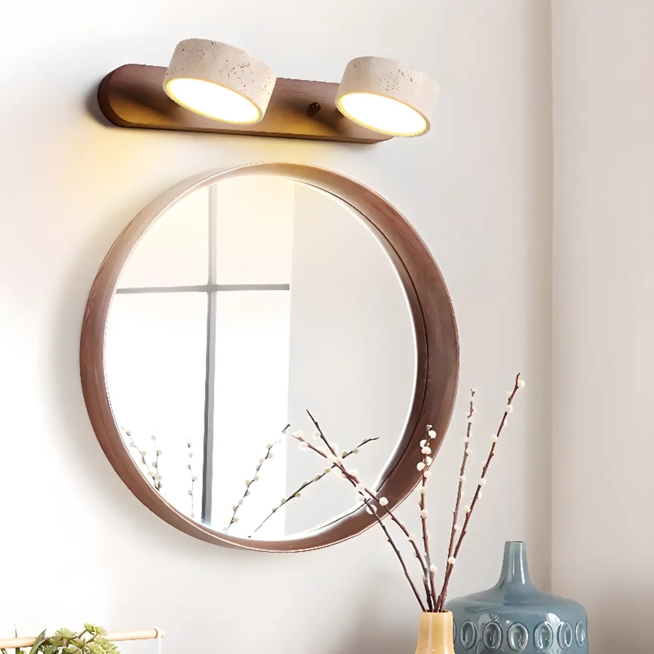 3-Light Bathroom Circle LED Stone Cylinder Vanity Light