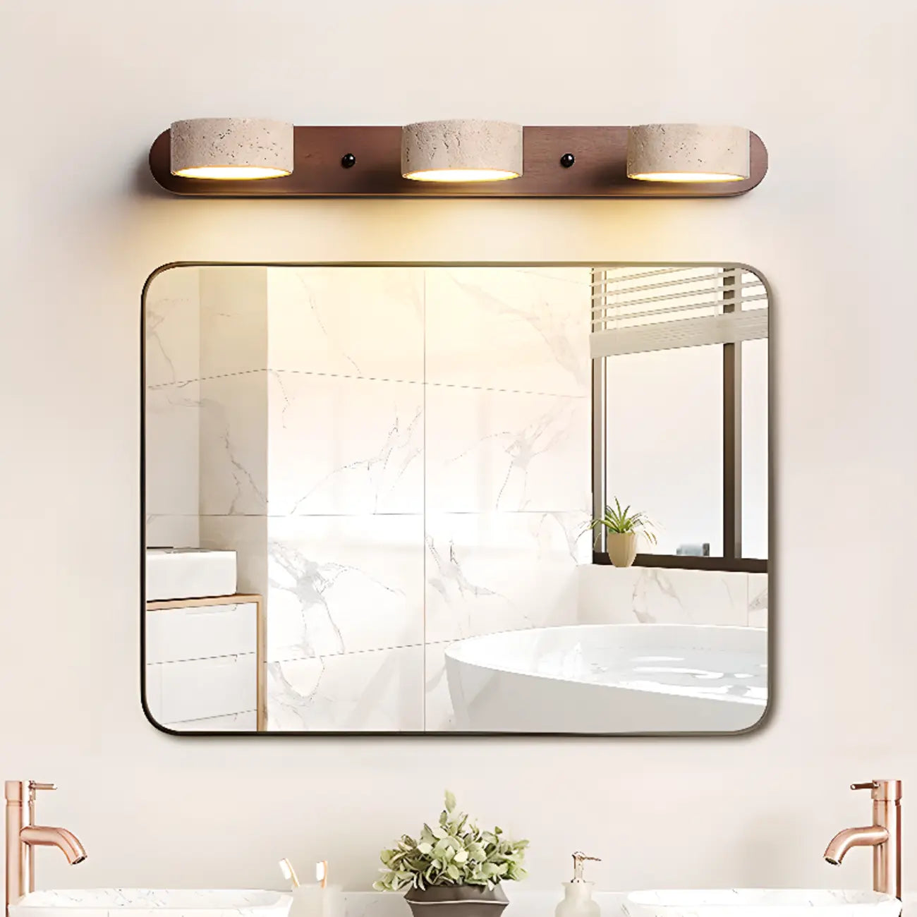 3-Light Bathroom Circle LED Stone Cylinder Vanity Light