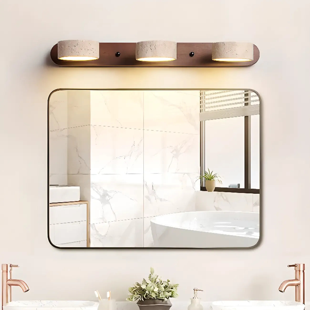 3-Light Bathroom Circle LED Stone Cylinder Vanity Light