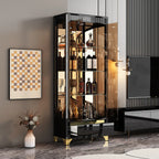 Elegant Black Clear Glass Display Cabinet with Drawers