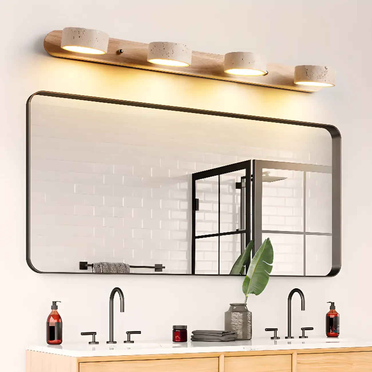 3-Light Bathroom Circle LED Stone Cylinder Vanity Light