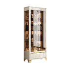 Elegant Black Clear Glass Display Cabinet with Drawers