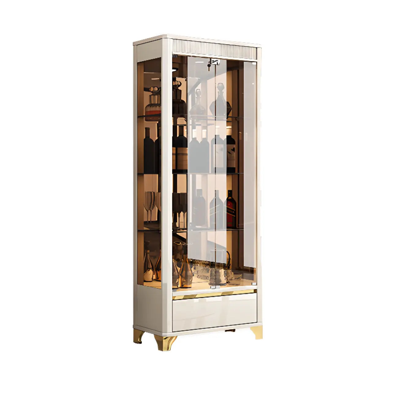 Elegant Black Clear Glass Display Cabinet with Drawers