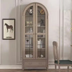 Arched White Wood Glass Doors Storage Display Cabinet
