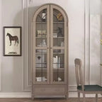 Arched White Wood Glass Doors Storage Display Cabinet
