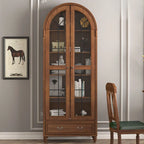 Arched White Wood Glass Doors Storage Display Cabinet