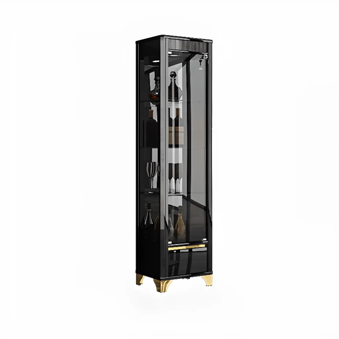 Elegant Black Clear Glass Display Cabinet with Drawers