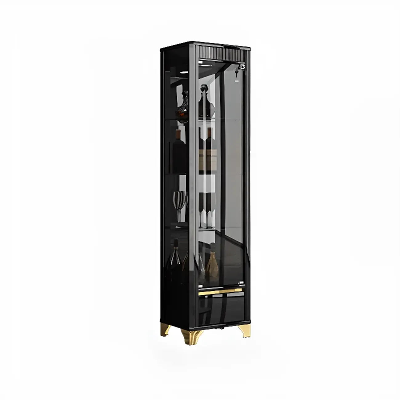 Elegant Black Clear Glass Display Cabinet with Drawers