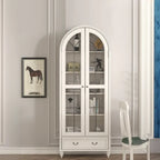 Arched White Wood Glass Doors Storage Display Cabinet