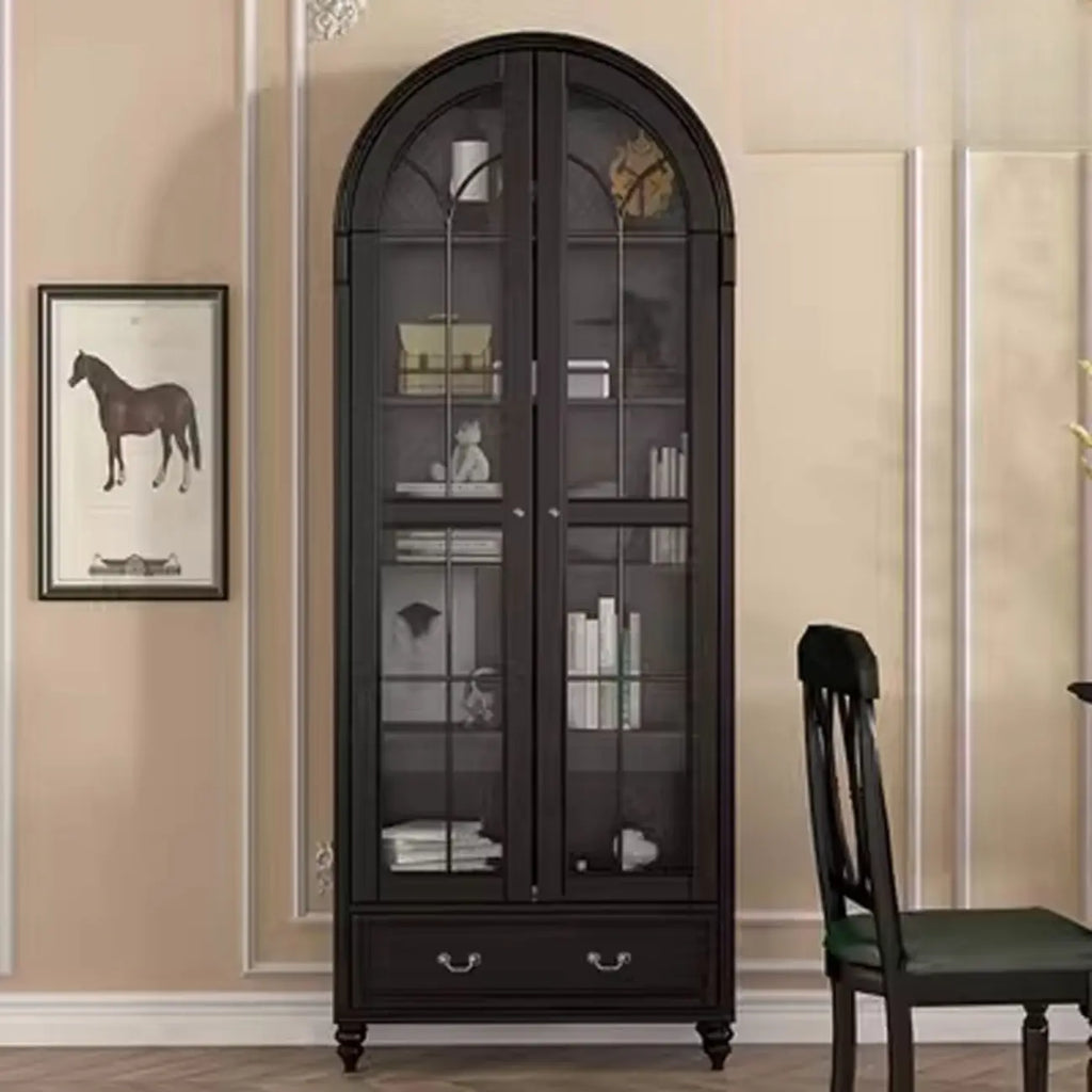 Arched White Wood Glass Doors Storage Display Cabinet