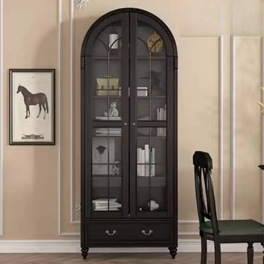 Arched White Wood Glass Doors Storage Display Cabinet