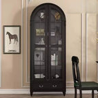 Arched White Wood Glass Doors Storage Display Cabinet