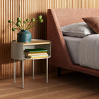 Round Shape Metal Bedside Table with Open Storage Wooden Top