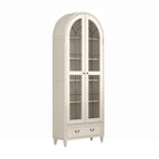 Arched White Wood Glass Doors Storage Display Cabinet