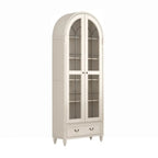 Arched White Wood Glass Doors Storage Display Cabinet