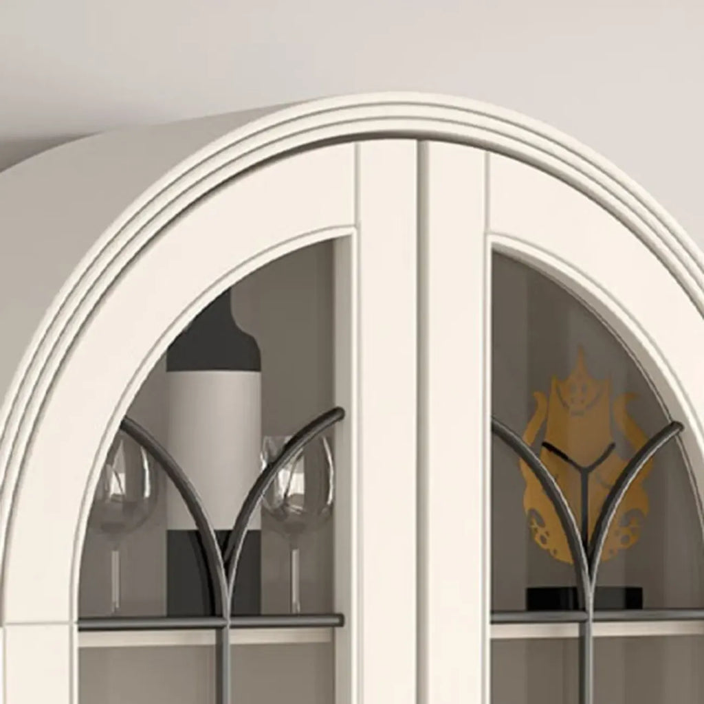 Arched White Wood Glass Doors Storage Display Cabinet