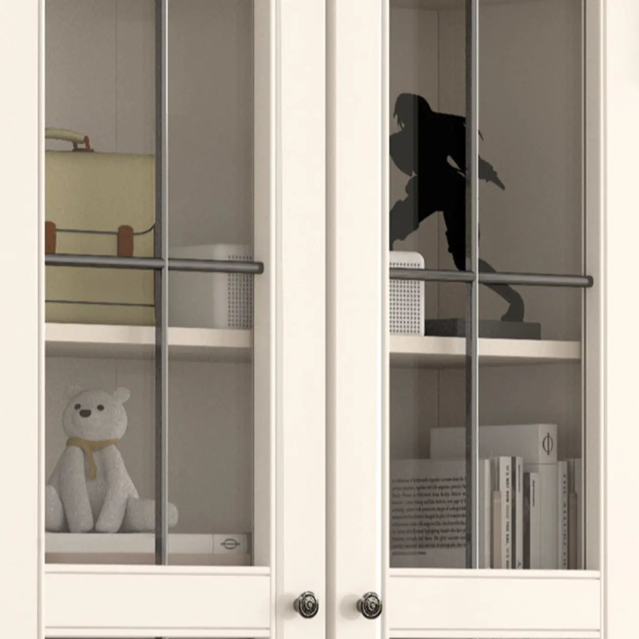 Arched White Wood Glass Doors Storage Display Cabinet
