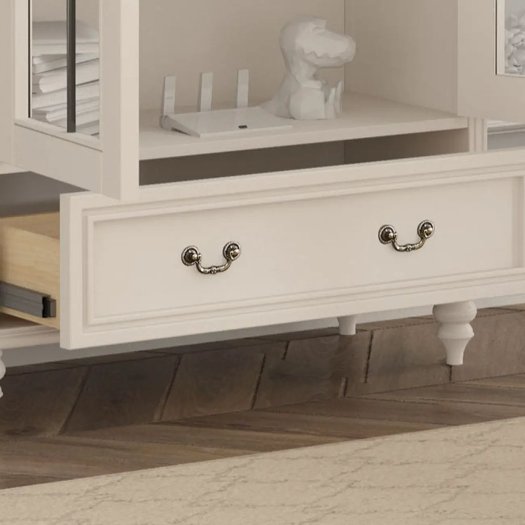 Arched White Wood Glass Doors Storage Display Cabinet