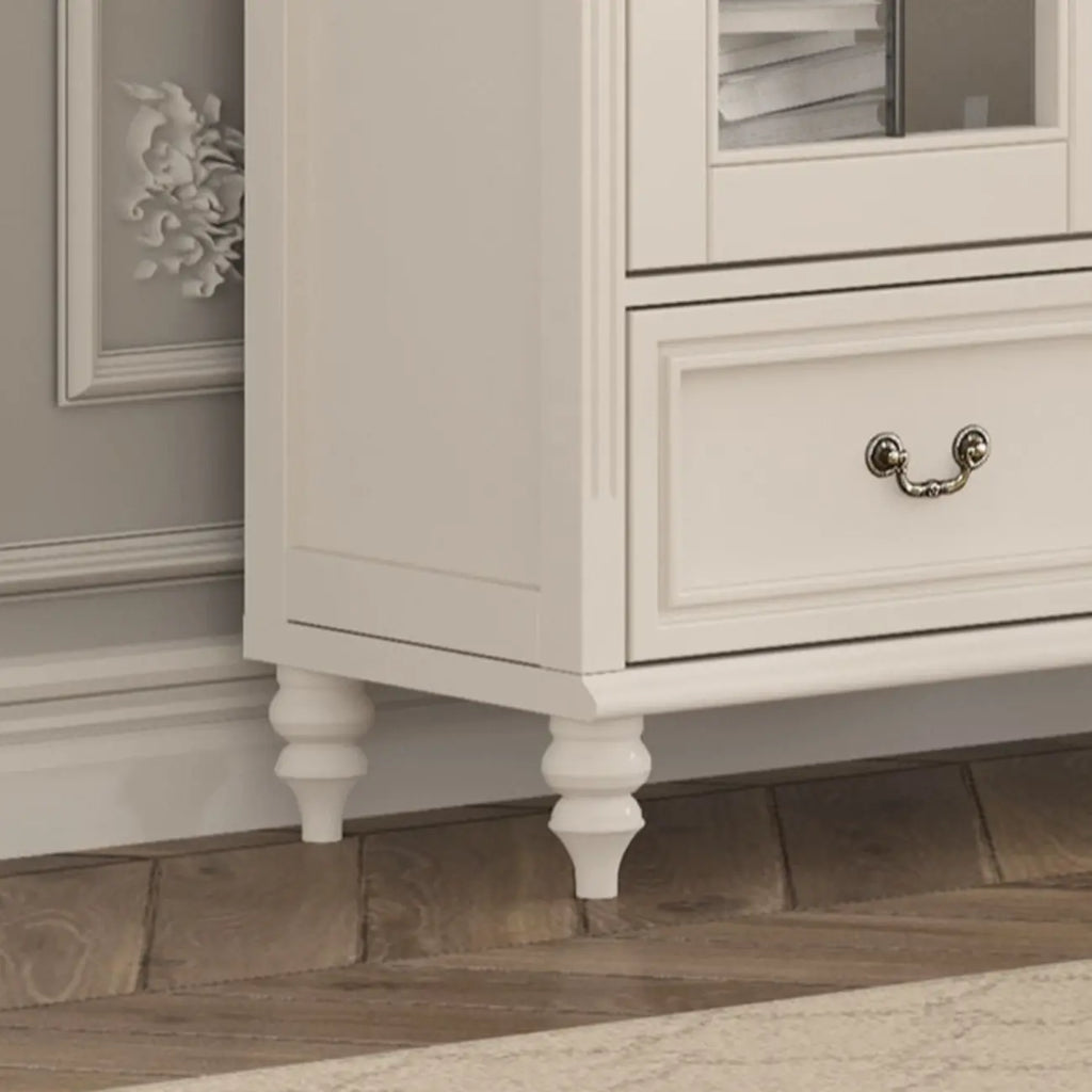 Arched White Wood Glass Doors Storage Display Cabinet