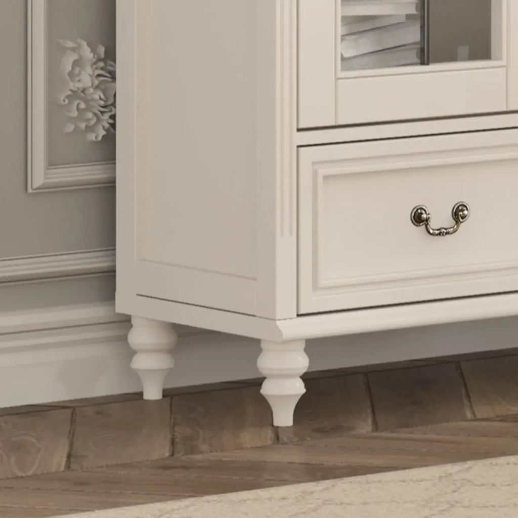 Arched White Wood Glass Doors Storage Display Cabinet