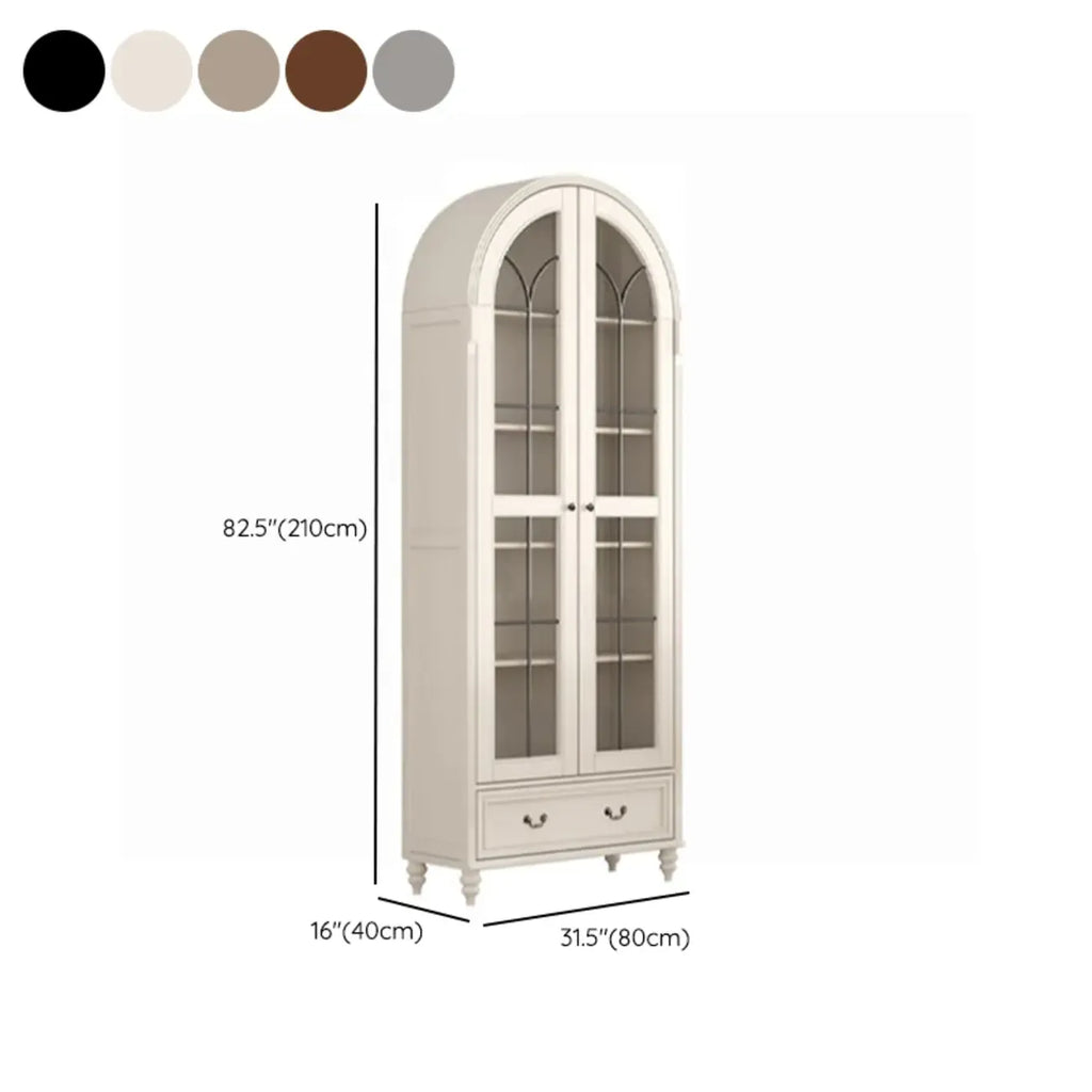 Arched White Wood Glass Doors Storage Display Cabinet
