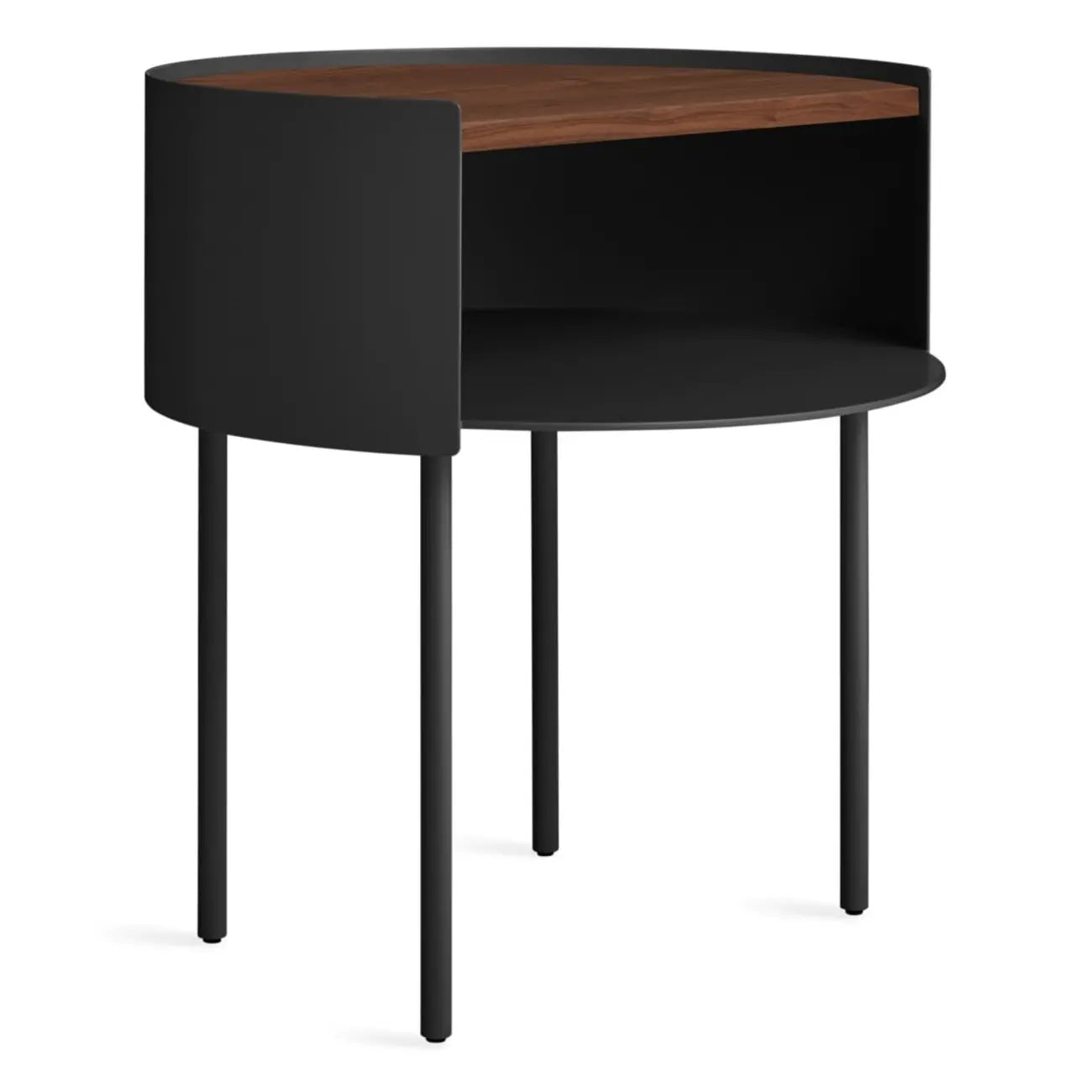 Round Shape Metal Bedside Table with Open Storage Wooden Top