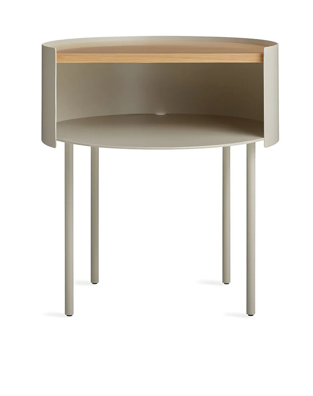 Round Shape Metal Bedside Table with Open Storage Wooden Top