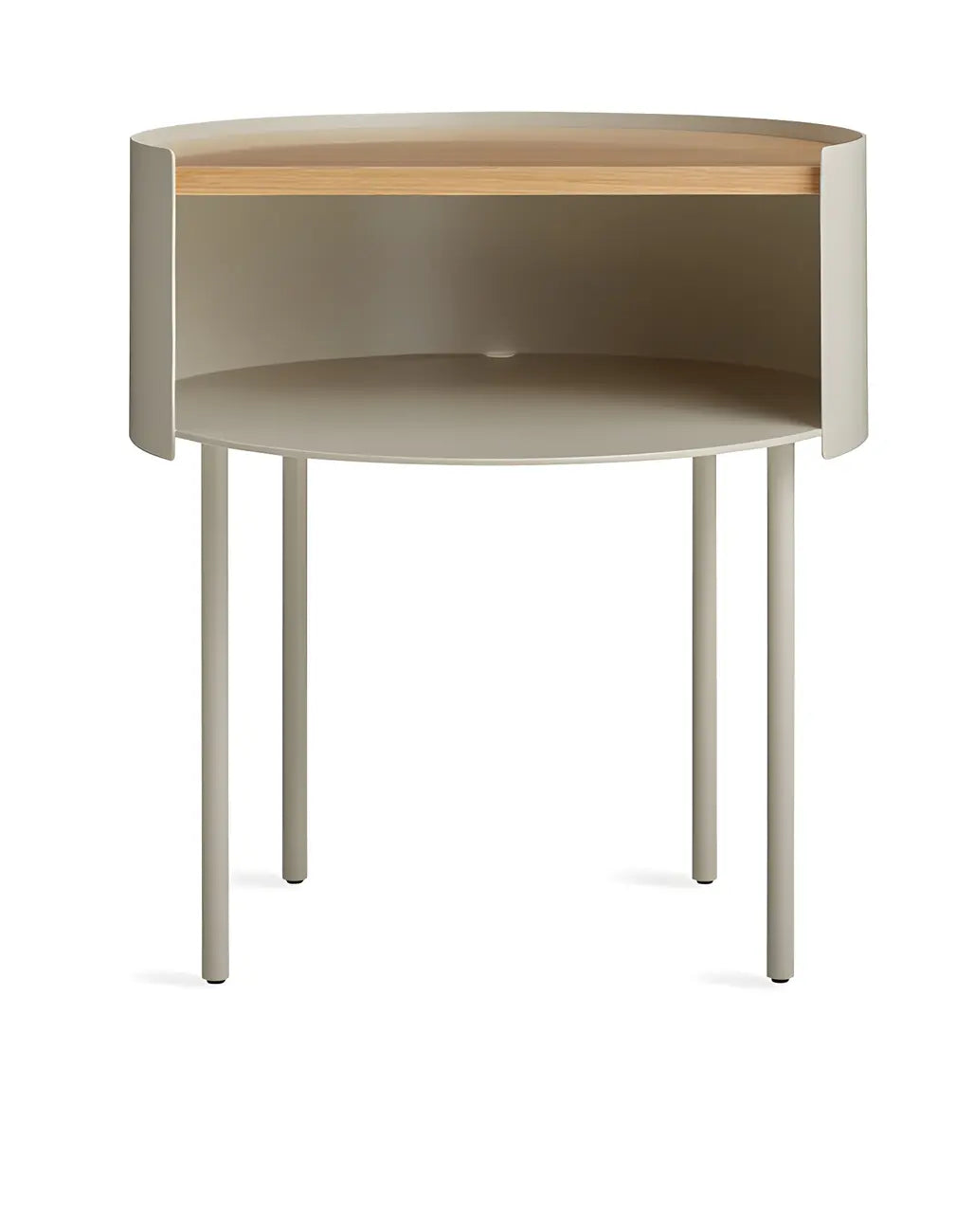 Round Shape Metal Bedside Table with Open Storage Wooden Top