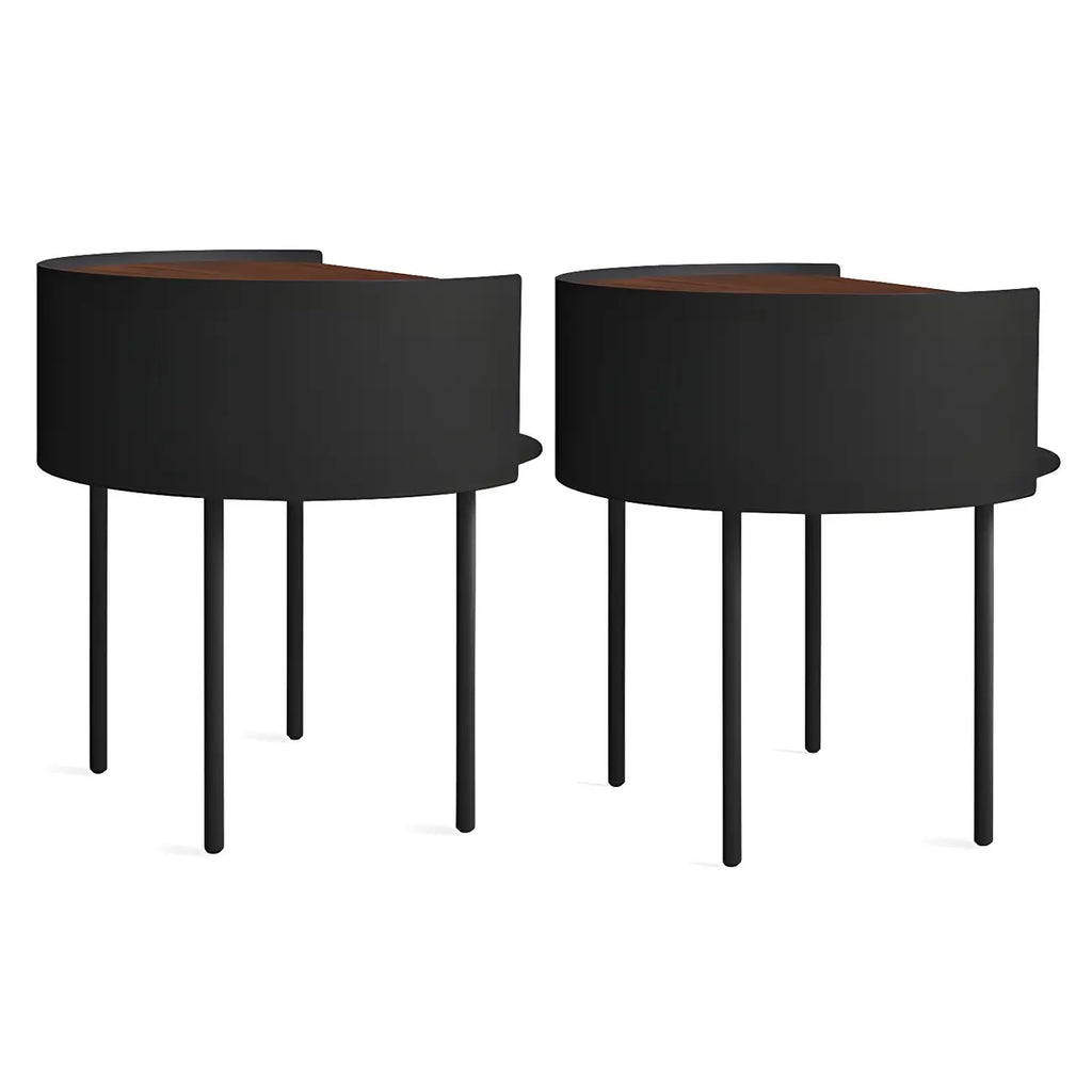 Round Shape Metal Bedside Table with Open Storage Wooden Top