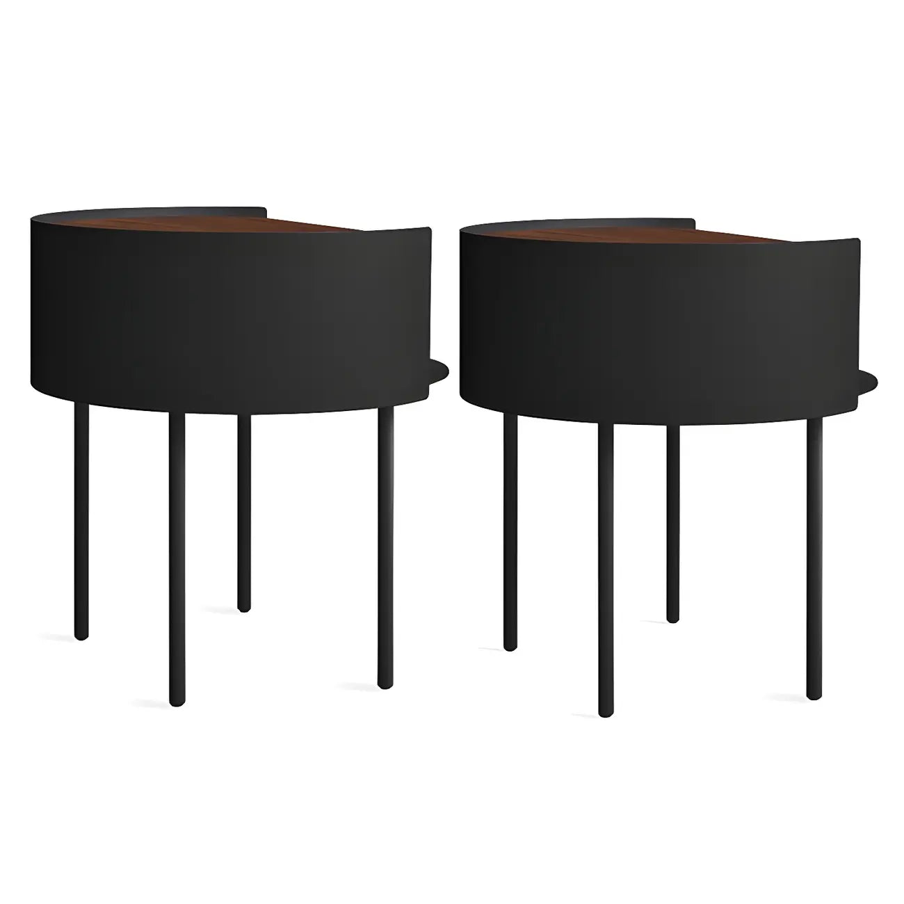 Round Shape Metal Bedside Table with Open Storage Wooden Top