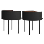 Round Shape Metal Bedside Table with Open Storage Wooden Top